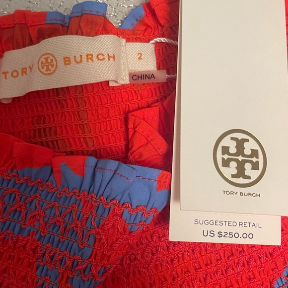 Tory Burch Eliza poppy off the shoulder blouse red floral NWT Size 2 Retail $250 - Picture 2 of 7